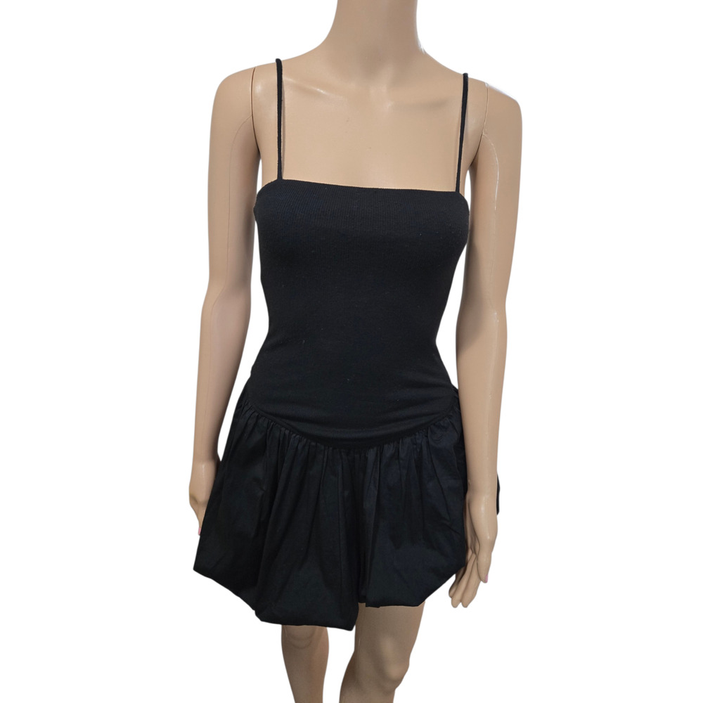 BP women's small black bubble dress mini spaghetti strap stretchy top